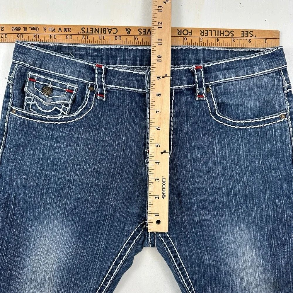 True Religion Jean Shorts Womens 32 Blue Jorts Flap Pockets Stretch Cut Offs USA